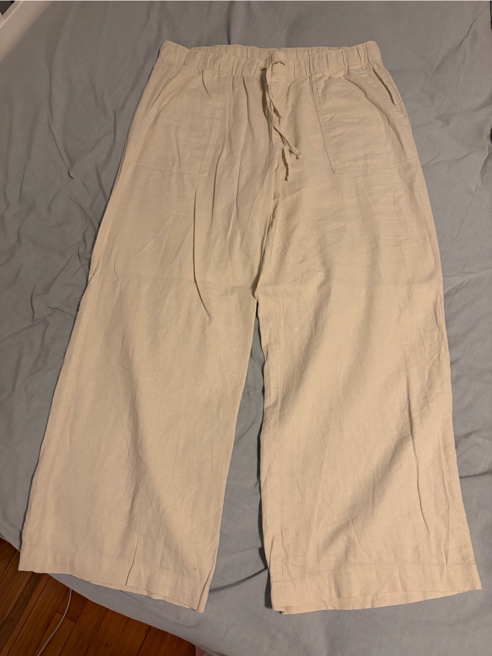 GAP Cream Wide-Leg Linen-Blend Track Pants